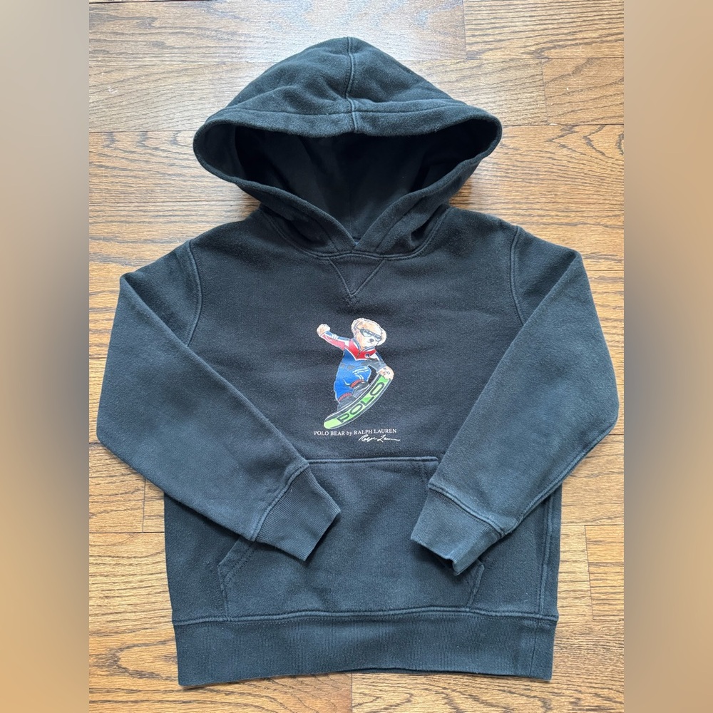 Ralph Lauren Polo Bear boys black hooded ski sweatshirt, size 6 - Picture 2 of 5